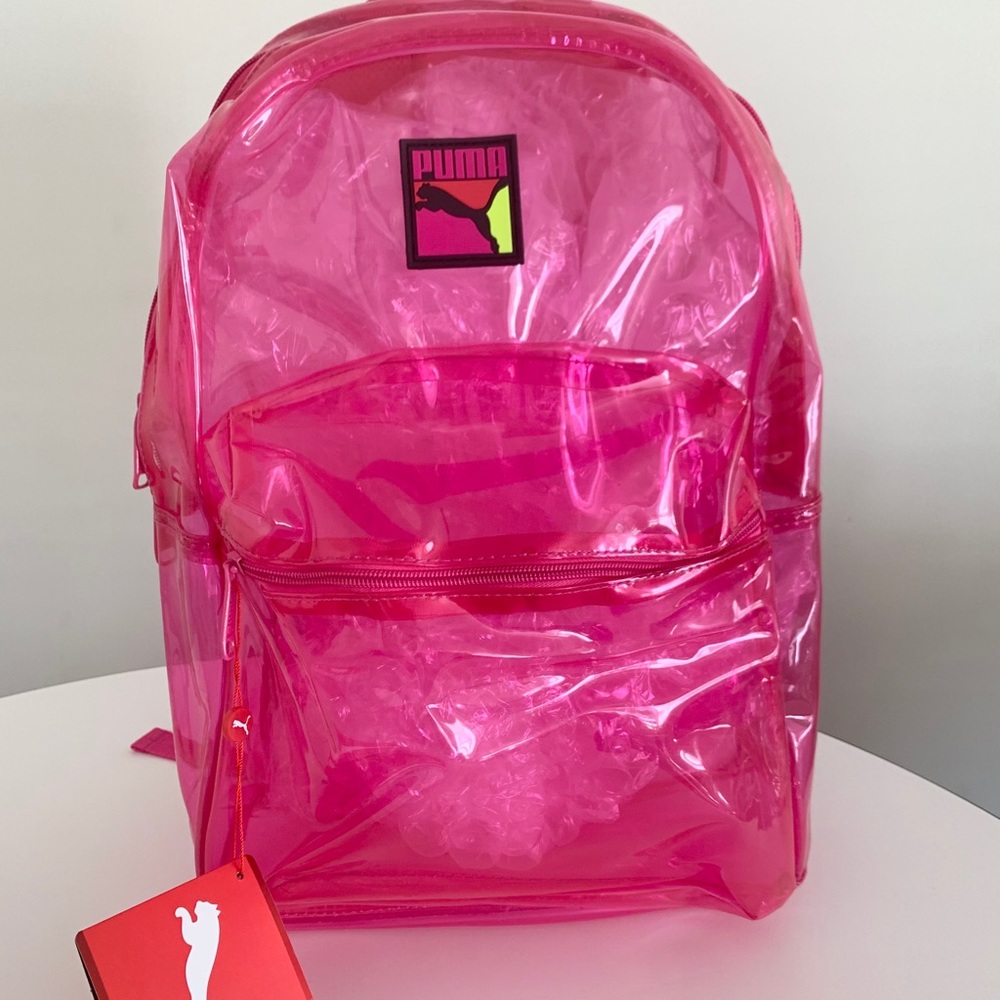 NWT puma clear hot pink plastic backpack full size